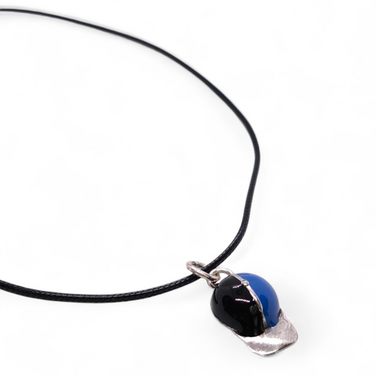 Girocollo Cappellino in argento Calcio Blu e Nero - Gioielli Pavan