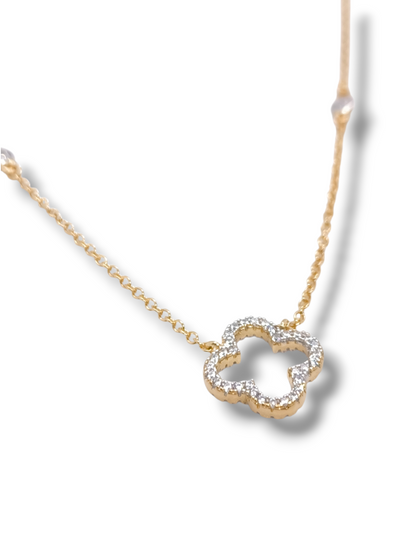 Girocollo Girocollo Fiore in Argento 925 Bicolore con Zirconi Pavé Incolori - Gioielli Pavan