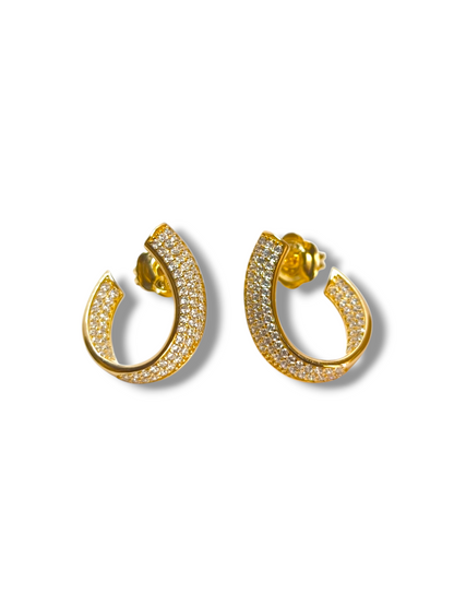 Orecchini Orecchini in argento dorato onda geometrica con pavé di zirconi - Gioielli Pavan