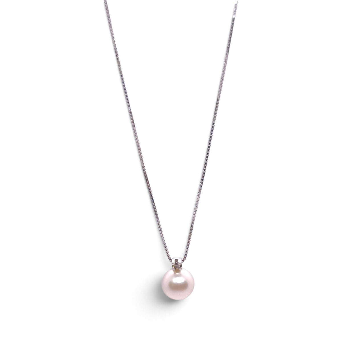 Girocollo in oro bianco 18 kt con perla Akoya e diamante - Gioielli Pavan