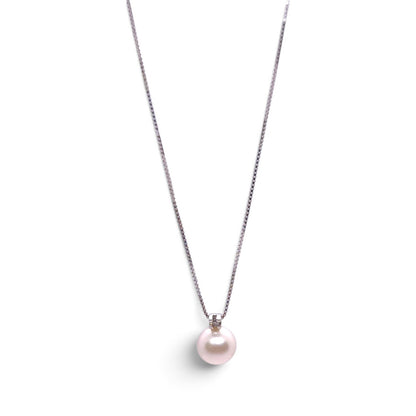 Girocollo in oro bianco 18 kt con perla Akoya e diamante - Gioielli Pavan