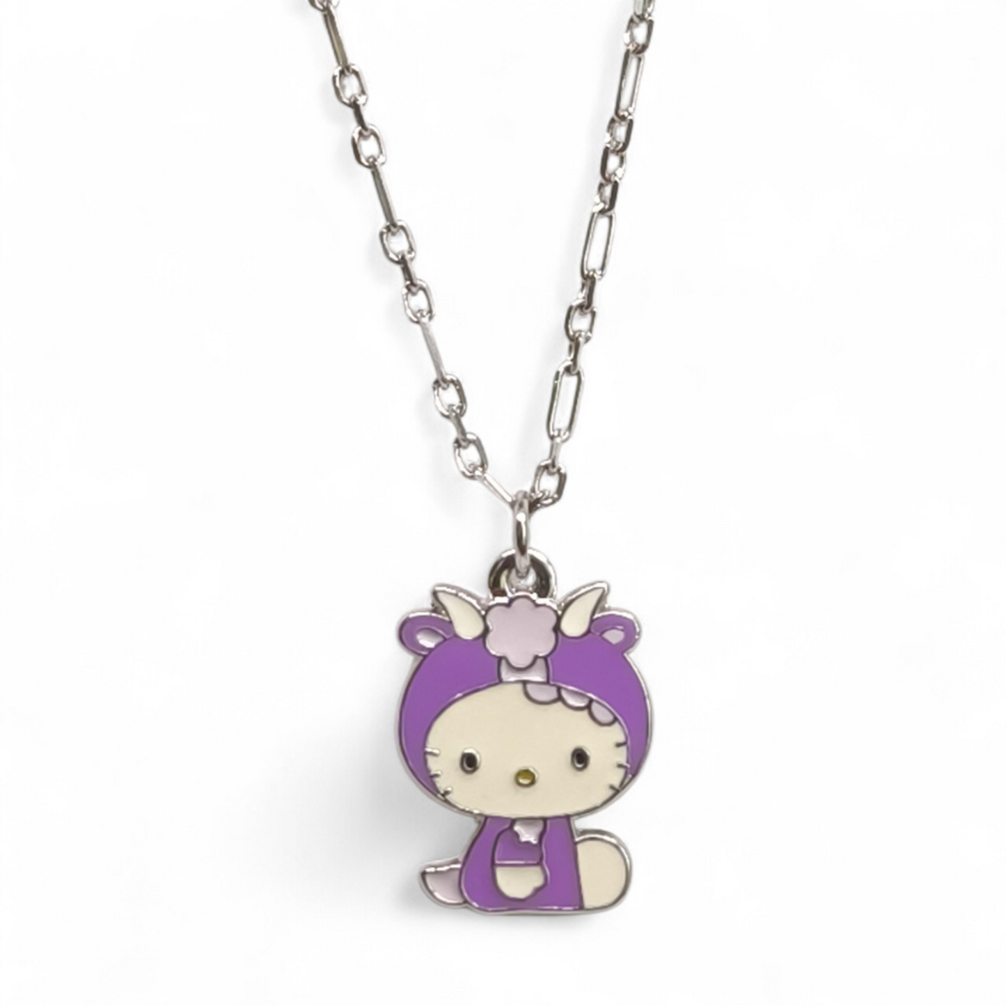 Girocollo Girocollo Argento 925 con Ciondolo Hello Kitty – Vestito Viola Smaltato - Gioielli Pavan
