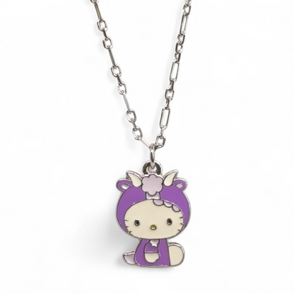 Girocollo Girocollo Argento 925 con Ciondolo Hello Kitty – Vestito Viola Smaltato - Gioielli Pavan