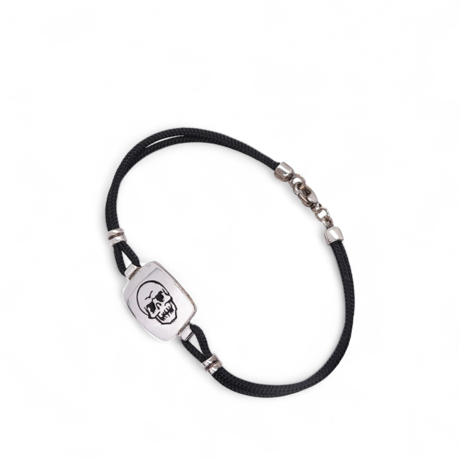 Bracciale Bracciale Argento 925 con Teschio e Sagola Nautica Nera - Gioielli Pavan