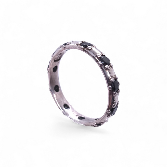 Anello Anello Rosario in Argento 925 Brunito con Zirconi Neri - Gioielli Pavan