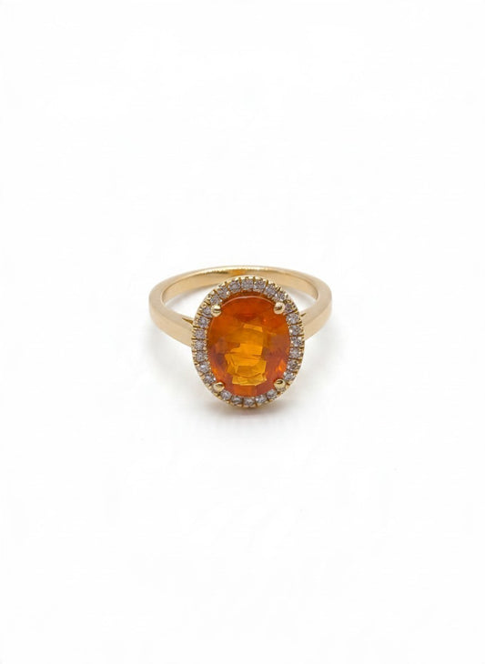 Anello in oro giallo 18 kt con zaffiro arancione e diamanti - Gioielli Pavan