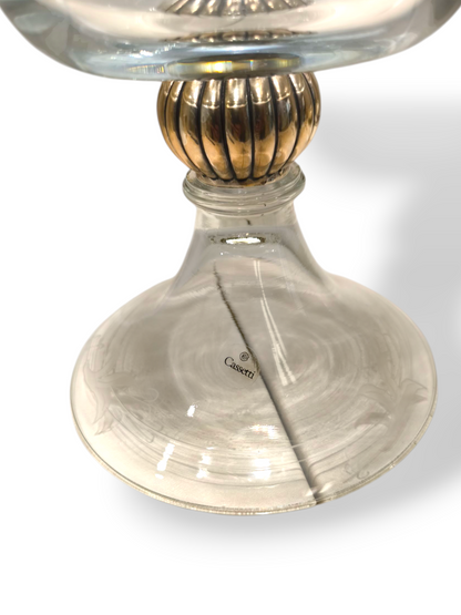 soprammobile Porta caramelle centro tavola in cristallo con disegni serigrafati e elementi in argento - Gioielli Pavan