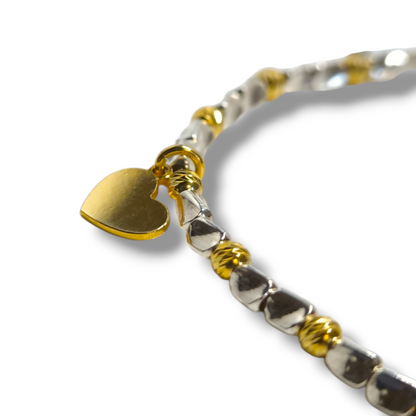 Bracciale Bracciale in argento a dadini con elementi dorati e cuori pendenti - Gioielli Pavan