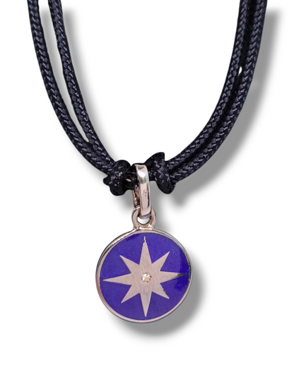 Girocollo Girocollo Rosa dei Venti Argento 925 con Diamante e Smalto Blu - Gioielli Pavan