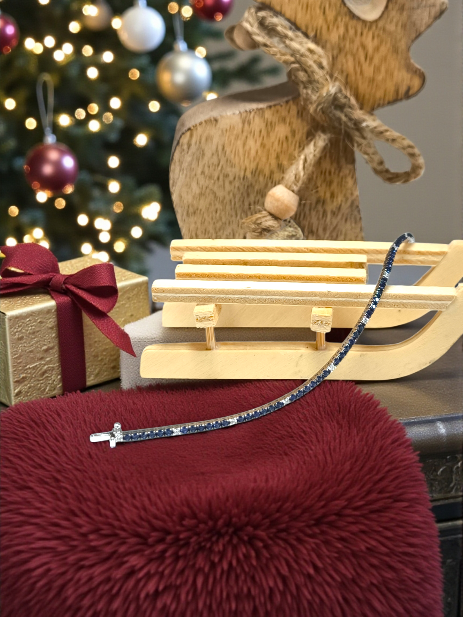 Bracciale Bracciale Tennis Oro Bianco 18k con Diamanti e Zaffiri Blu Naturali - Gioielli Pavan