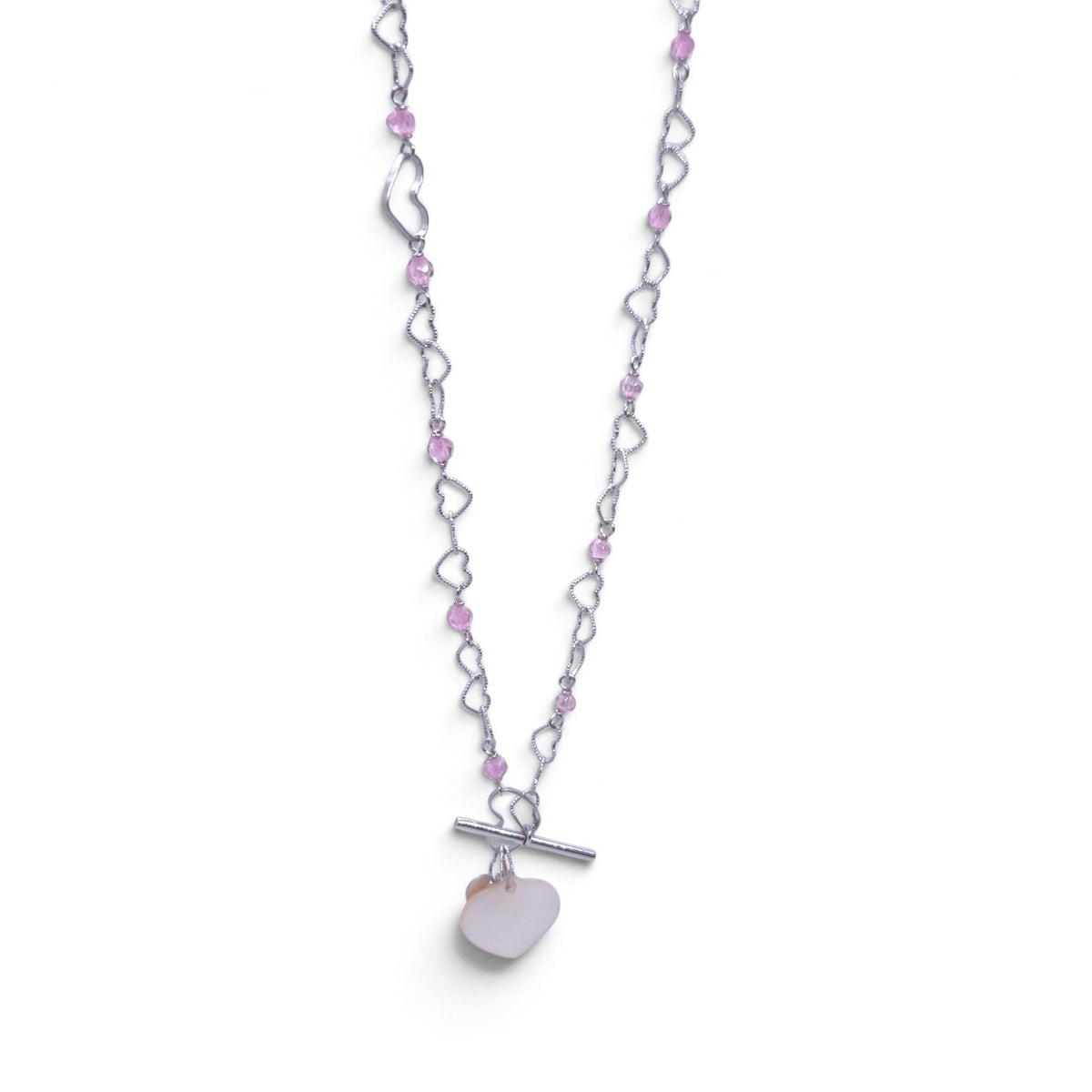 Collana lunga Nanis in oro bianco 18 kt con cuori e quarzi rosa - Gioielli Pavan