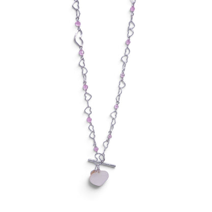 Collana lunga Nanis in oro bianco 18 kt con cuori e quarzi rosa - Gioielli Pavan