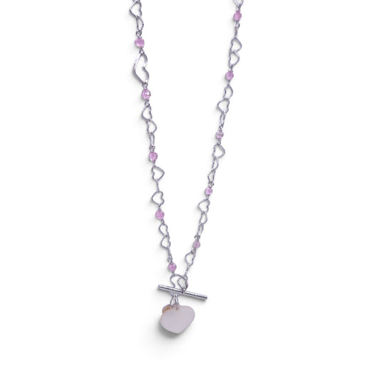 Collana lunga Nanis in oro bianco 18 kt con cuori e quarzi rosa - Gioielli Pavan