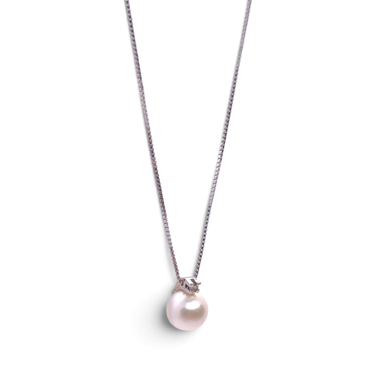 Girocollo in oro bianco 18 kt con perla Akoya e diamante - Gioielli Pavan