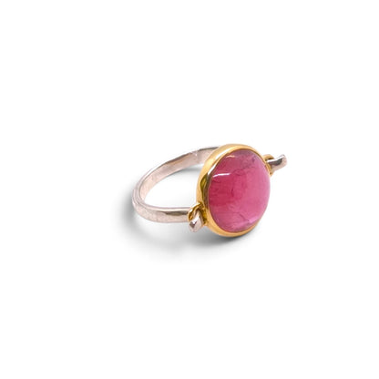 Anello con tormalina rosa in argento 925 e oro giallo 18k - Gioielli Pavan