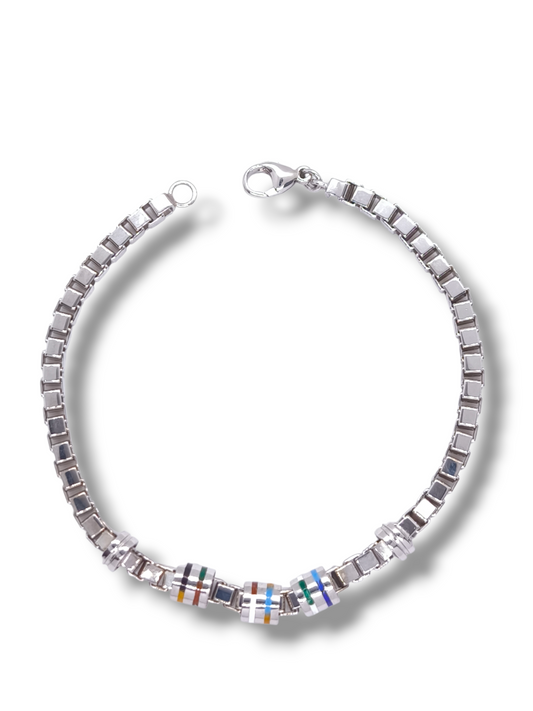 Bracciale Bracciale Argento 925 Maglia Veneta con Elementi Smaltati Colorati - Gioielli Pavan