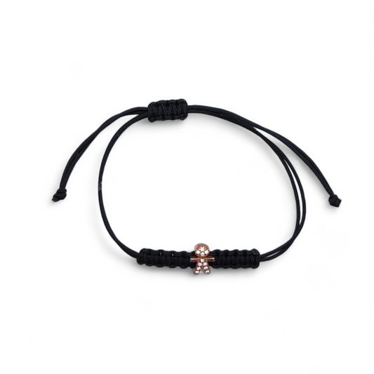 Bracciale Bracciale Bimbo Argento 925 Rosato con Pavé di Zirconi e Sagola Nera - Gioielli Pavan