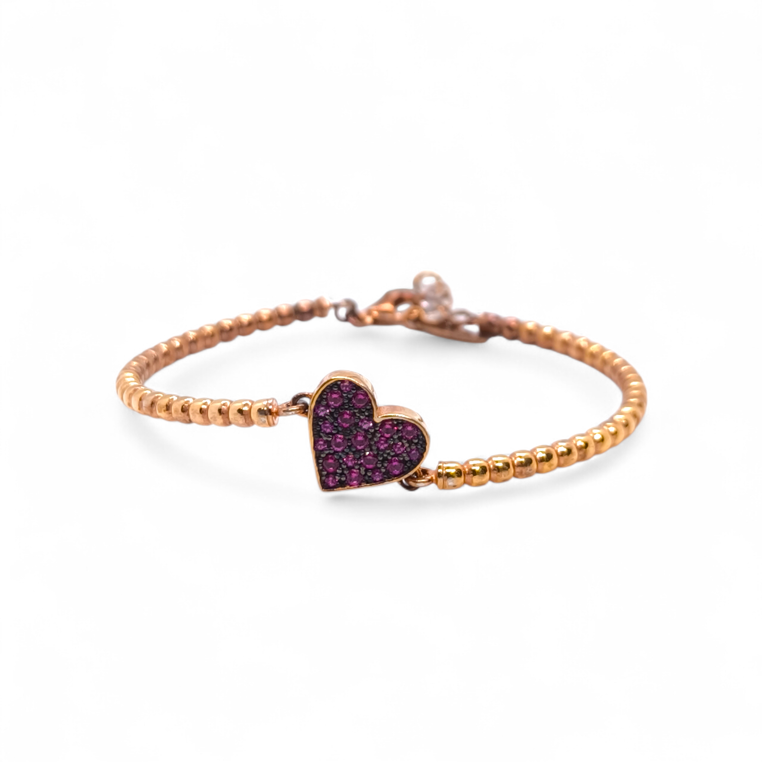 Bracciale Bracciale Argento 925 Rosa con Pavé di Zirconi Rossi a Cuore - Gioielli Pavan