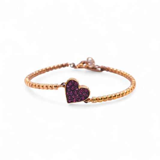 Bracciale Bracciale Argento 925 Rosa con Pavé di Zirconi Rossi a Cuore - Gioielli Pavan