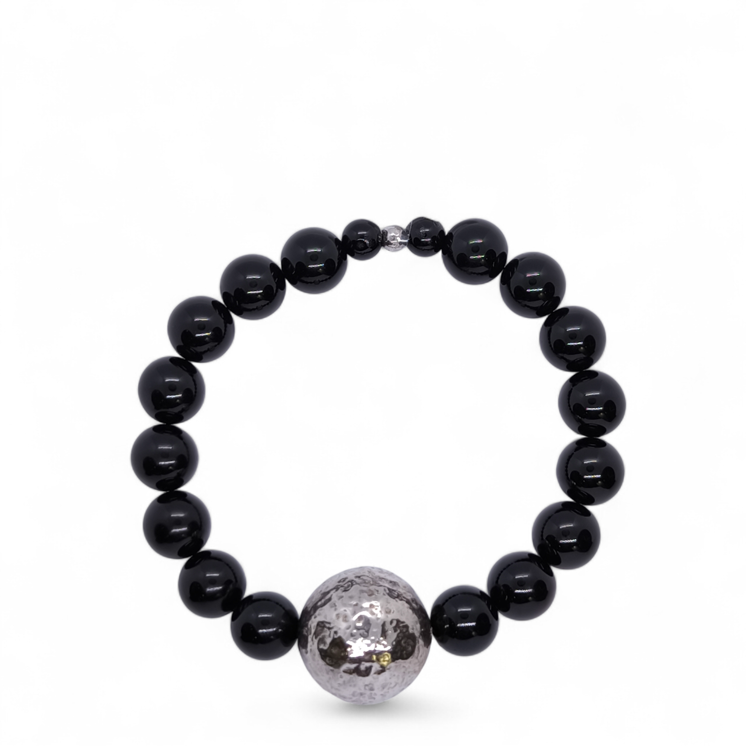 Bracciale Bracciale elastico in onice nera con boule in argento 925 - Gioielli Pavan