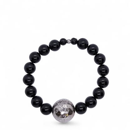 Bracciale Bracciale elastico in onice nera con boule in argento 925 - Gioielli Pavan