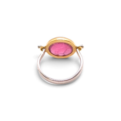 Anello con tormalina rosa in argento 925 e oro giallo 18k - Gioielli Pavan