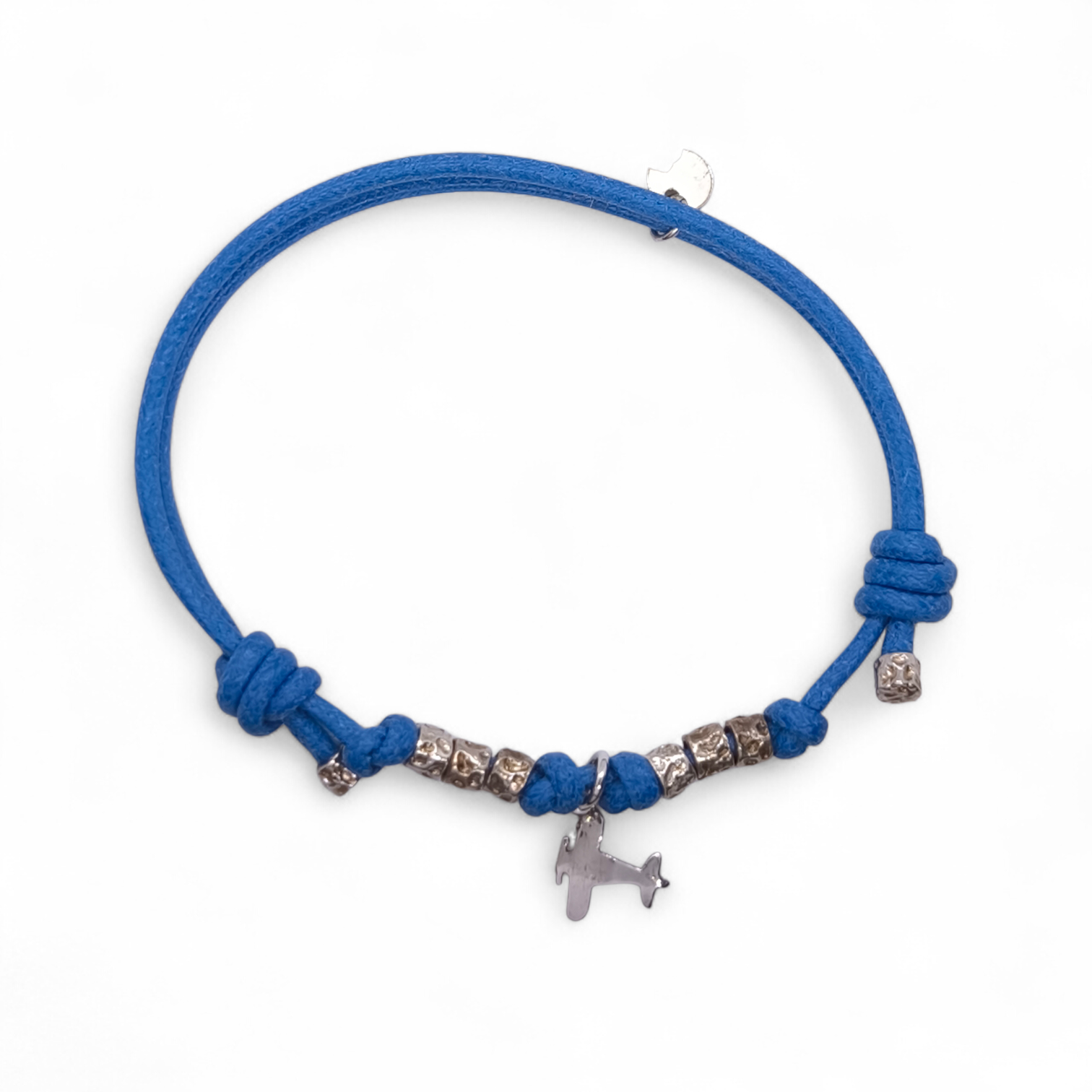 Bracciale Bracciale Aeroplano Argento 925 con Dadini e Sagola Blu Jeans - Gioielli Pavan