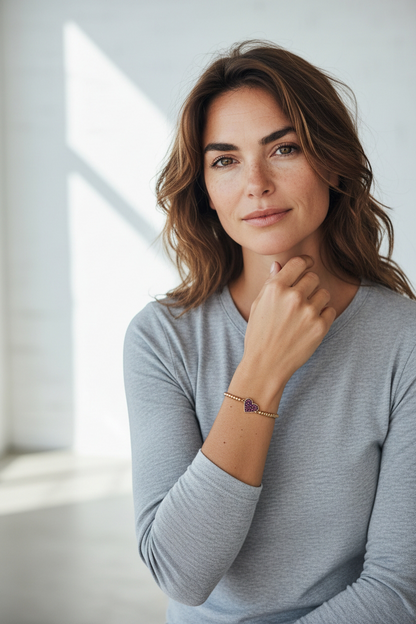 Bracciale Bracciale Argento 925 Rosa con Pavé di Zirconi Rossi a Cuore - Gioielli Pavan