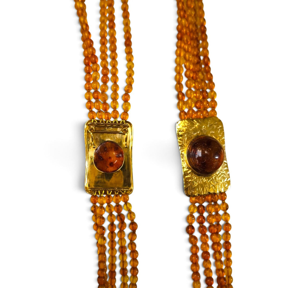 Collana multifilo in ambra dominicana e oro 18 kt