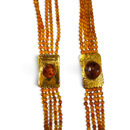 Collana multifilo in ambra dominicana e oro 18 kt