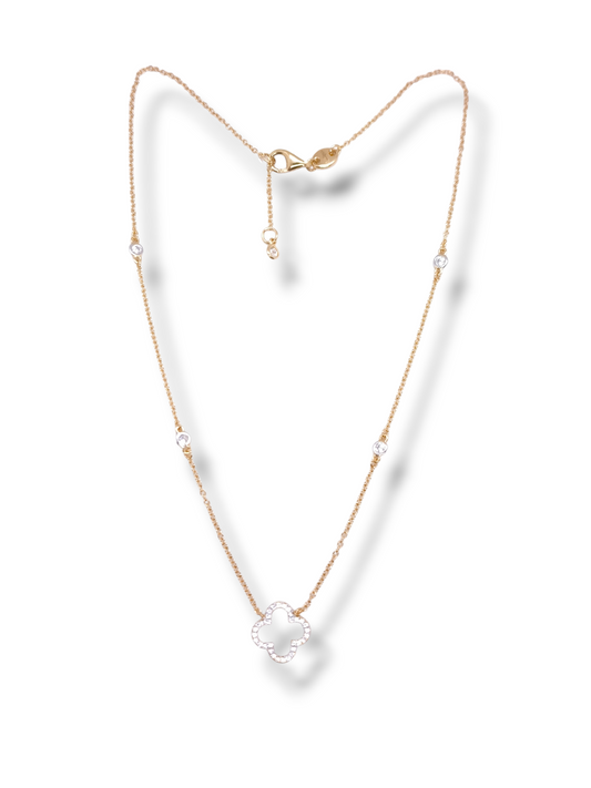 Girocollo Girocollo Fiore in Argento 925 Bicolore con Zirconi Pavé Incolori - Gioielli Pavan