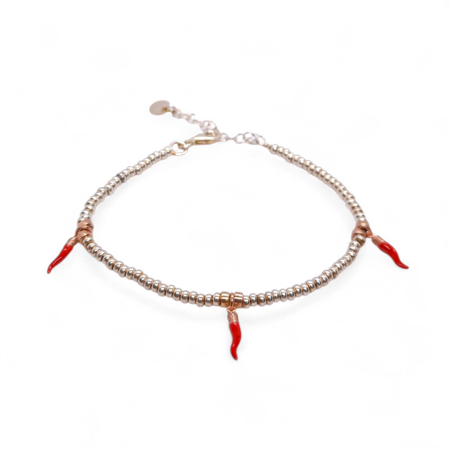 Bracciale Bracciale Argento 925 con Cornetti Portafortuna Smaltati Rossi - Gioielli Pavan