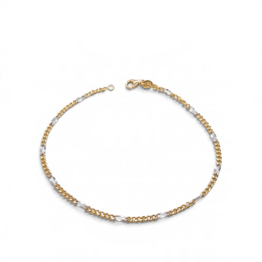 Bracciale in oro giallo e bianco 18k a maglie alternate groumette e ovali - Gioielli Pavan