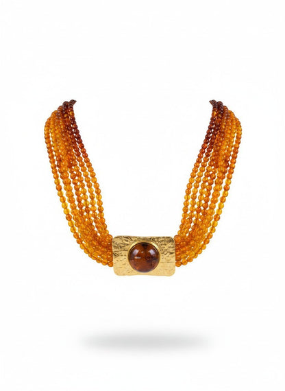 Collana multifilo in ambra dominicana e oro 18 kt