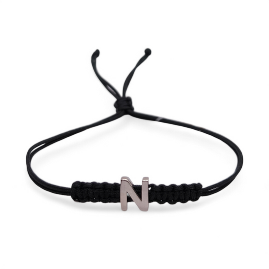 Bracciale Bracciale Lettera N Argento 925 e Sagola Nera - Gioielli Pavan