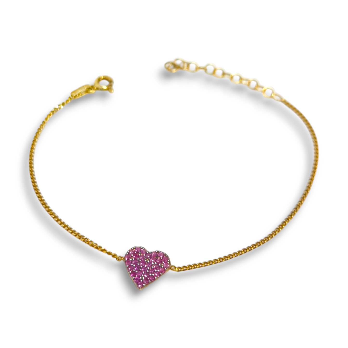 Bracciale Braccialetto in argento dorato giallo con cuore a pavé di zirconi rossi - Gioielli Pavan