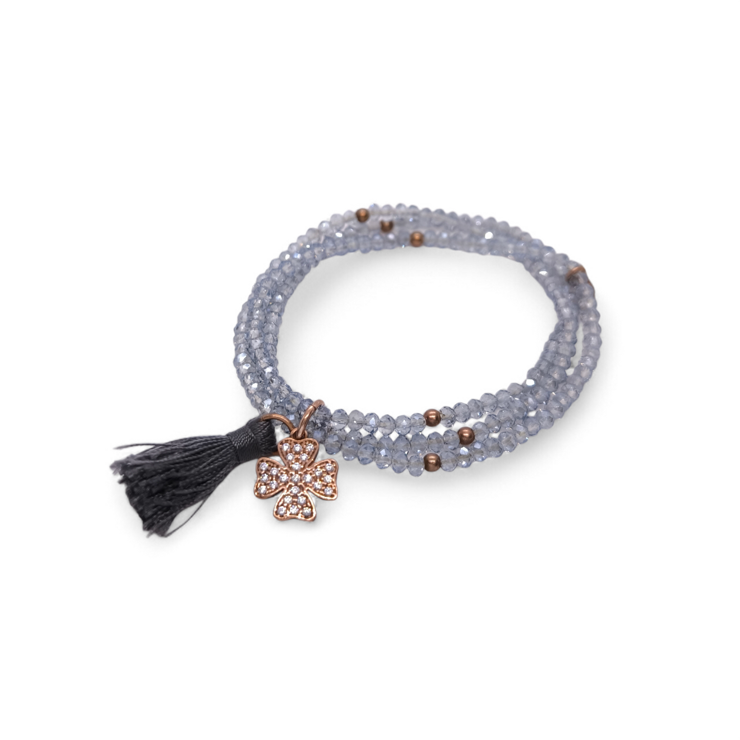Bracciale Bracciale elastico in argento 925 dorato rosa con quadrifoglio e zirconi - Gioielli Pavan