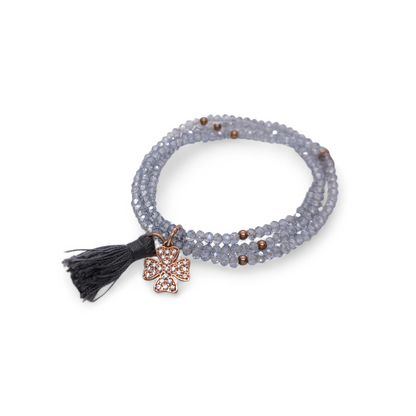 Bracciale Bracciale elastico in argento 925 dorato rosa con quadrifoglio e zirconi - Gioielli Pavan