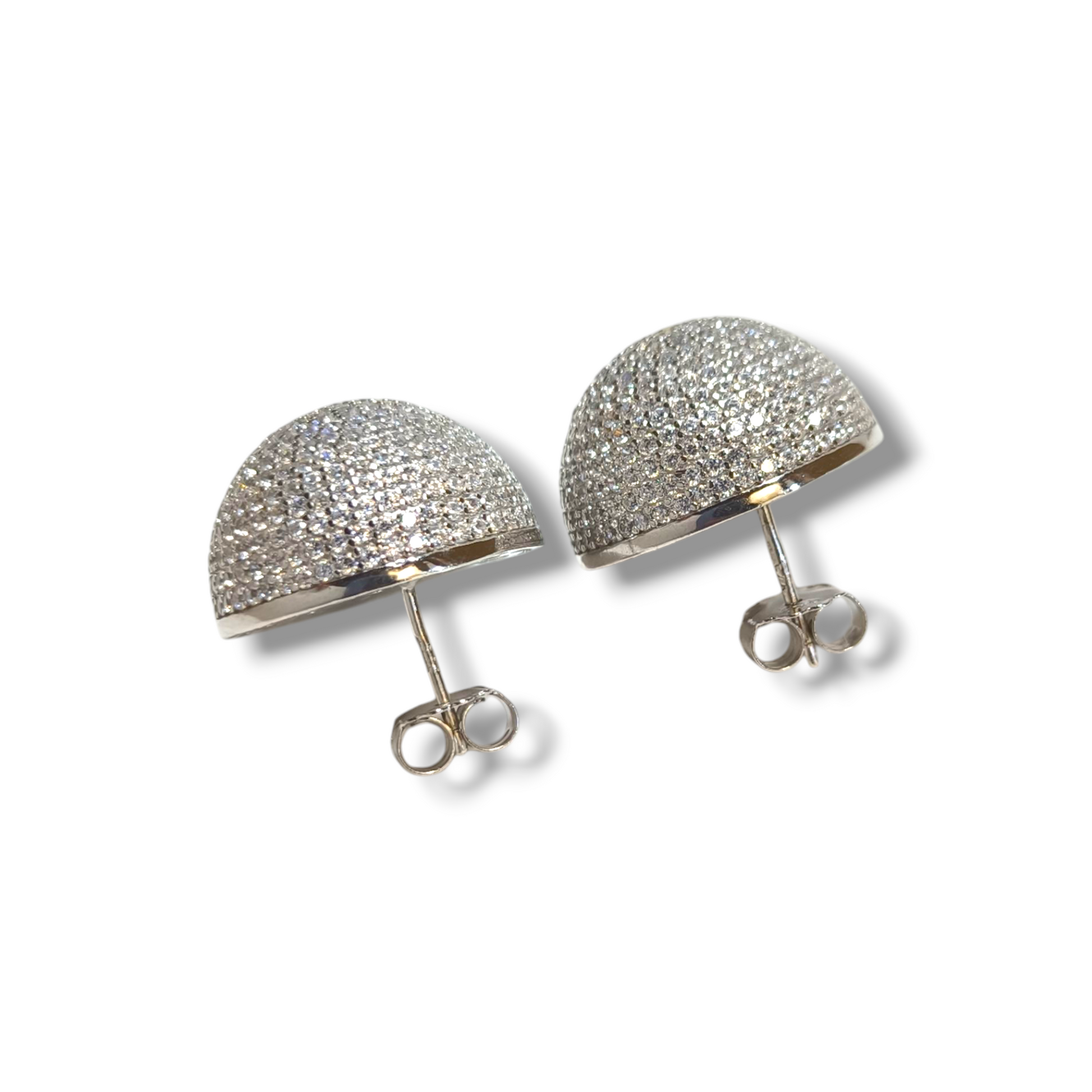 Orecchini Orecchini in argento a mezze sfere a pavè di zirconi diam. 2 cm - Gioielli Pavan