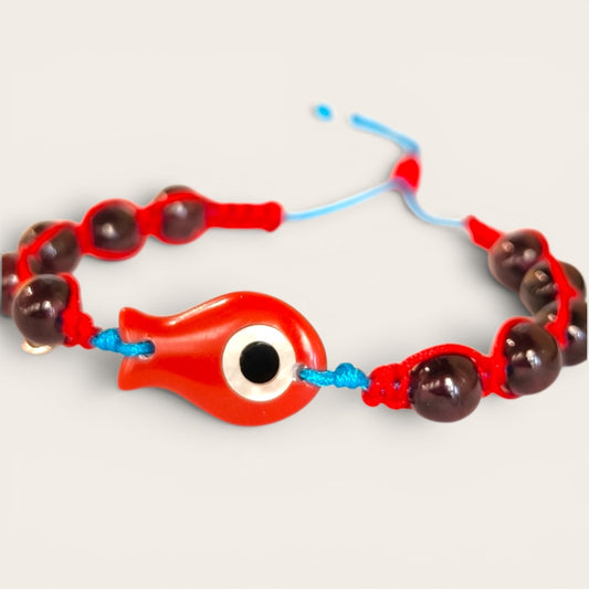 Bracciale Bracciale Nautico con Pesciolino in Turchese Rossa, Granati e Cornetto Portafortuna - Gioielli Pavan