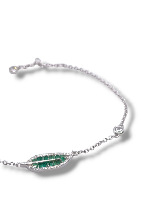 Bracciale Bracciale Foglia in Argento 925 bianco con Zirconi Incolori e verdi - Gioielli Pavan