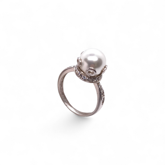 Anello Anello in Argento 925 con Perla Bianca e Zirconi - Gioielli Pavan