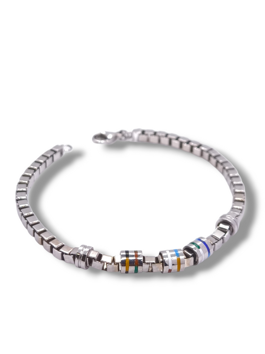 Bracciale Bracciale Argento 925 Maglia Veneta con Elementi Smaltati Colorati - Gioielli Pavan