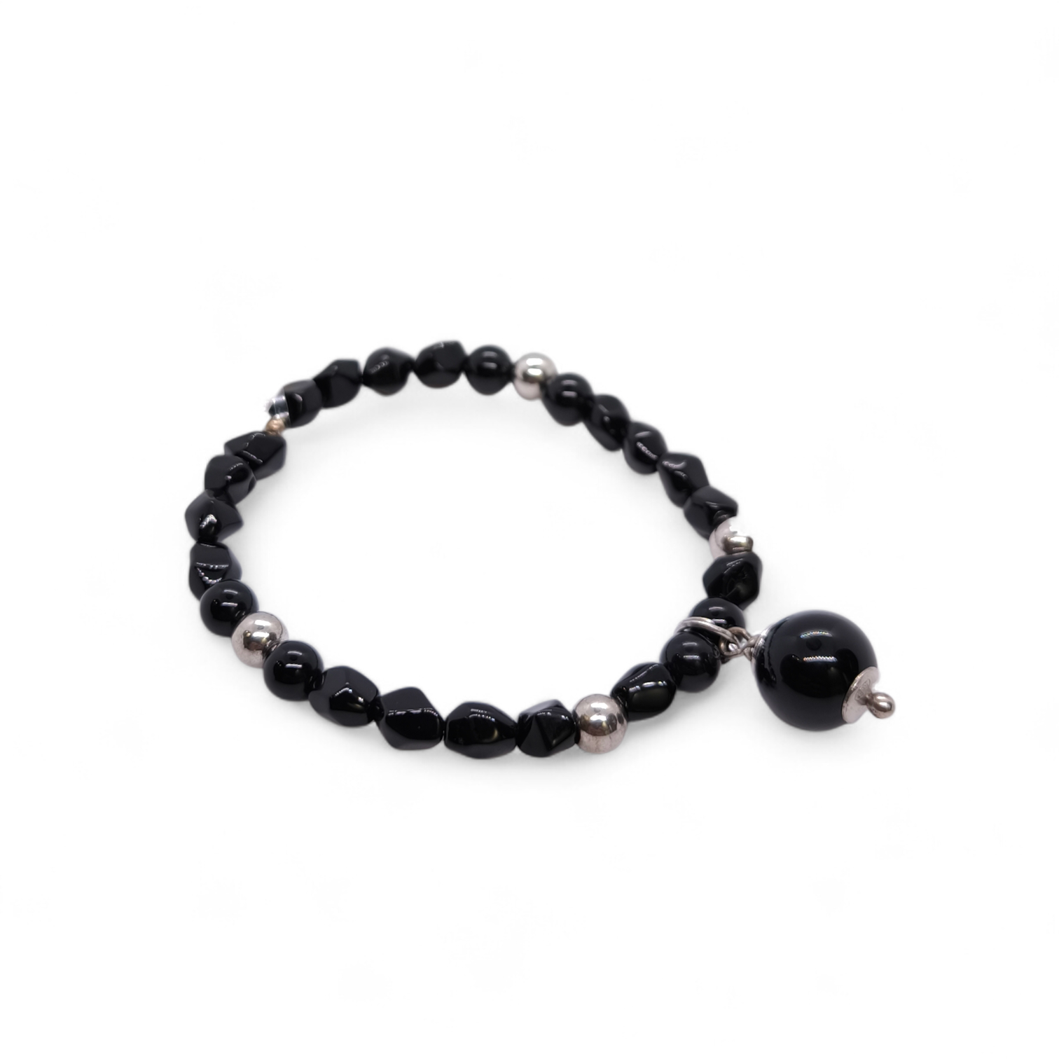 Bracciale Bracciale elastico in Onice Nera e Argento 925 con pendente - Gioielli Pavan