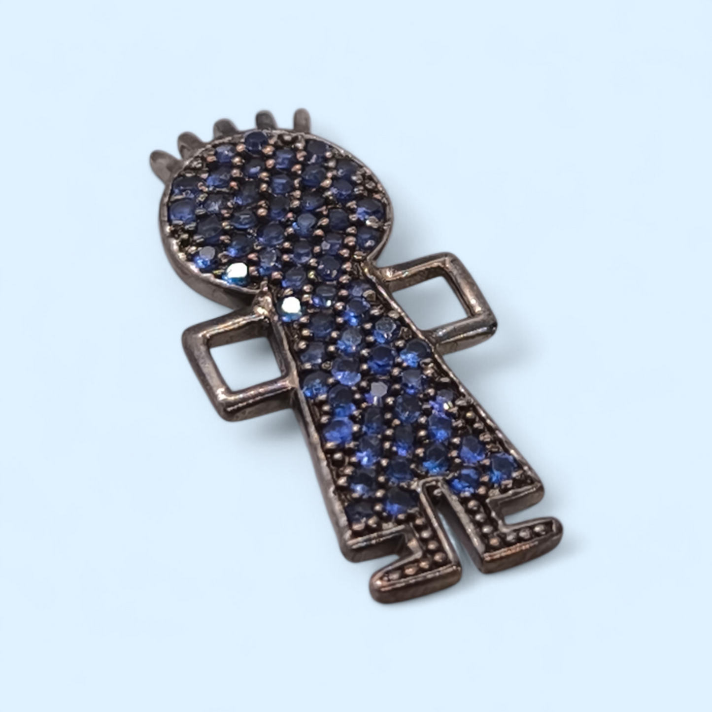 Ciondoli e pendenti Ciondolo iBamboli Bambino Mod. 2 Argento 925 Brunito Nero con Zirconi Blu - Gioielli Pavan