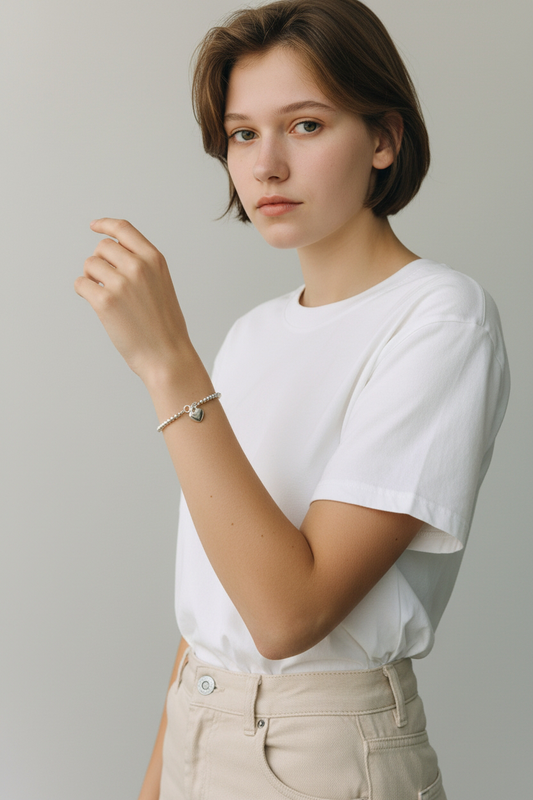 Bracciale Bracciale Argento 925 con Palline e Cuore Pendente - Gioielli Pavan