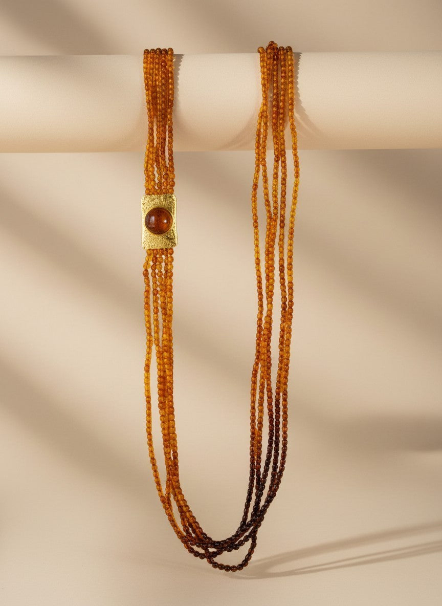 Collana multifilo in ambra dominicana e oro 18 kt
