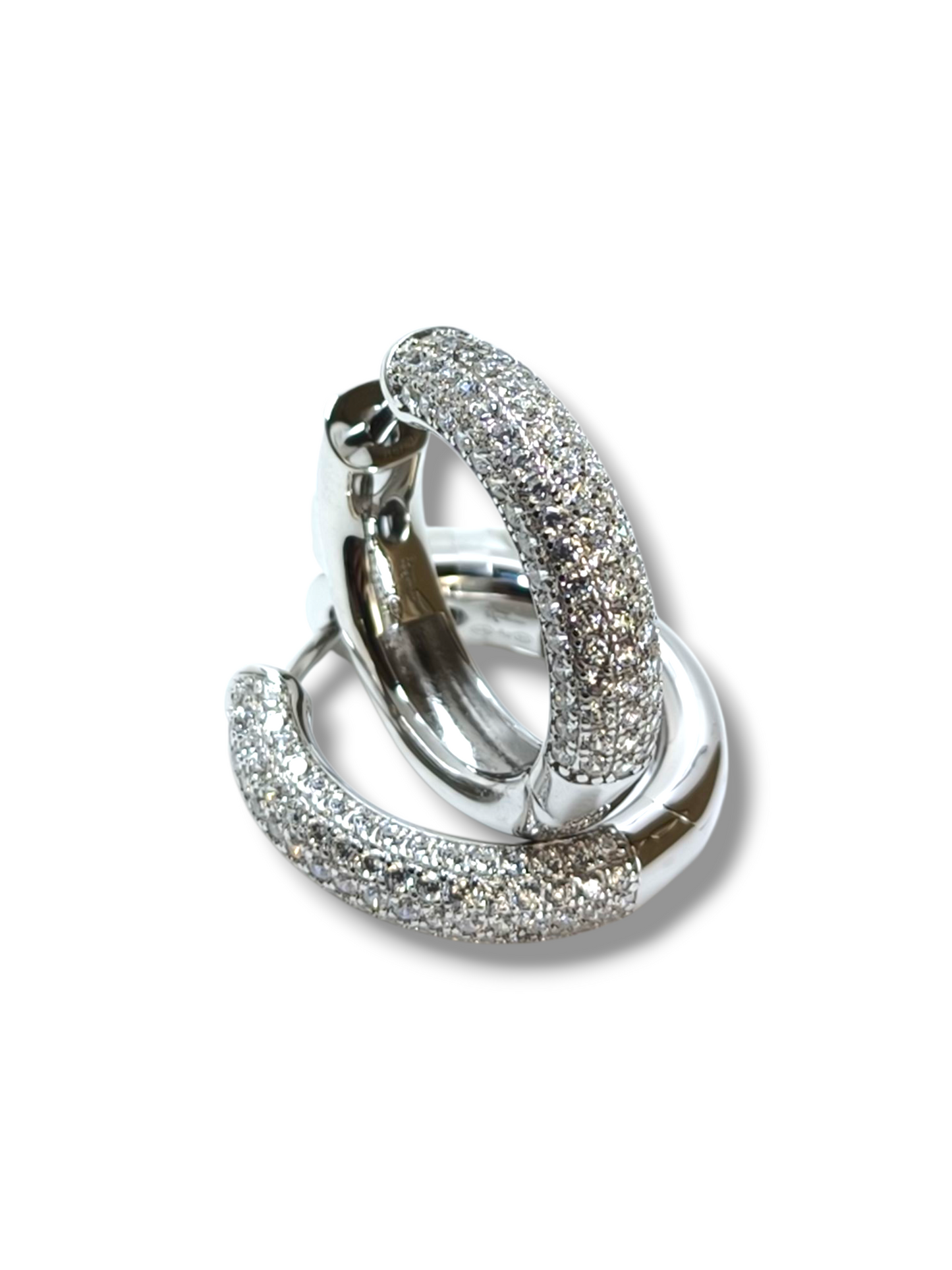 Orecchini Orecchini in argento scattino canna tonda massiccia con pavé di zirconi diam. 2 cm - Gioielli Pavan