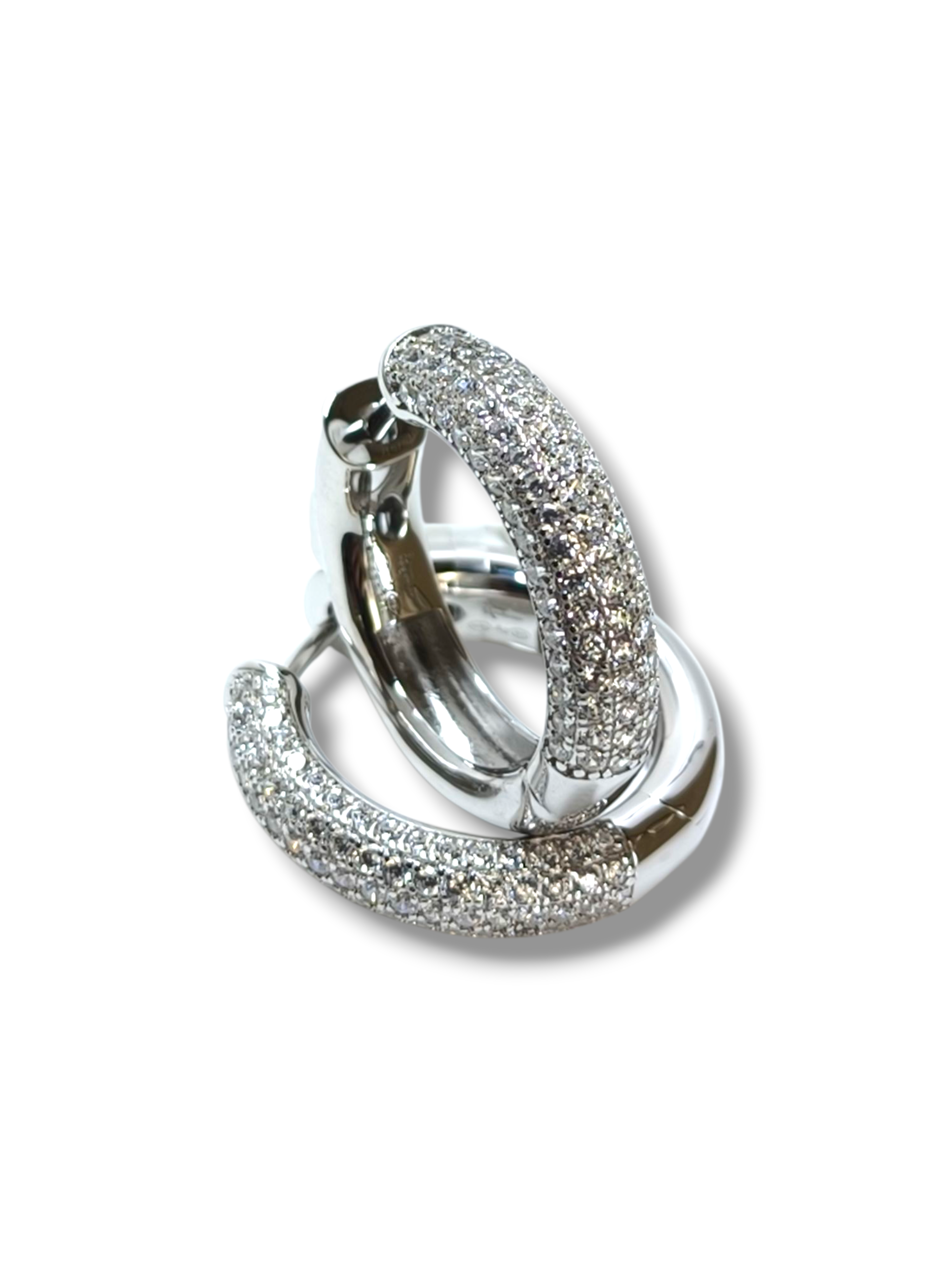 Orecchini Orecchini in argento scattino canna tonda massiccia con pavé di zirconi diam. 2 cm - Gioielli Pavan