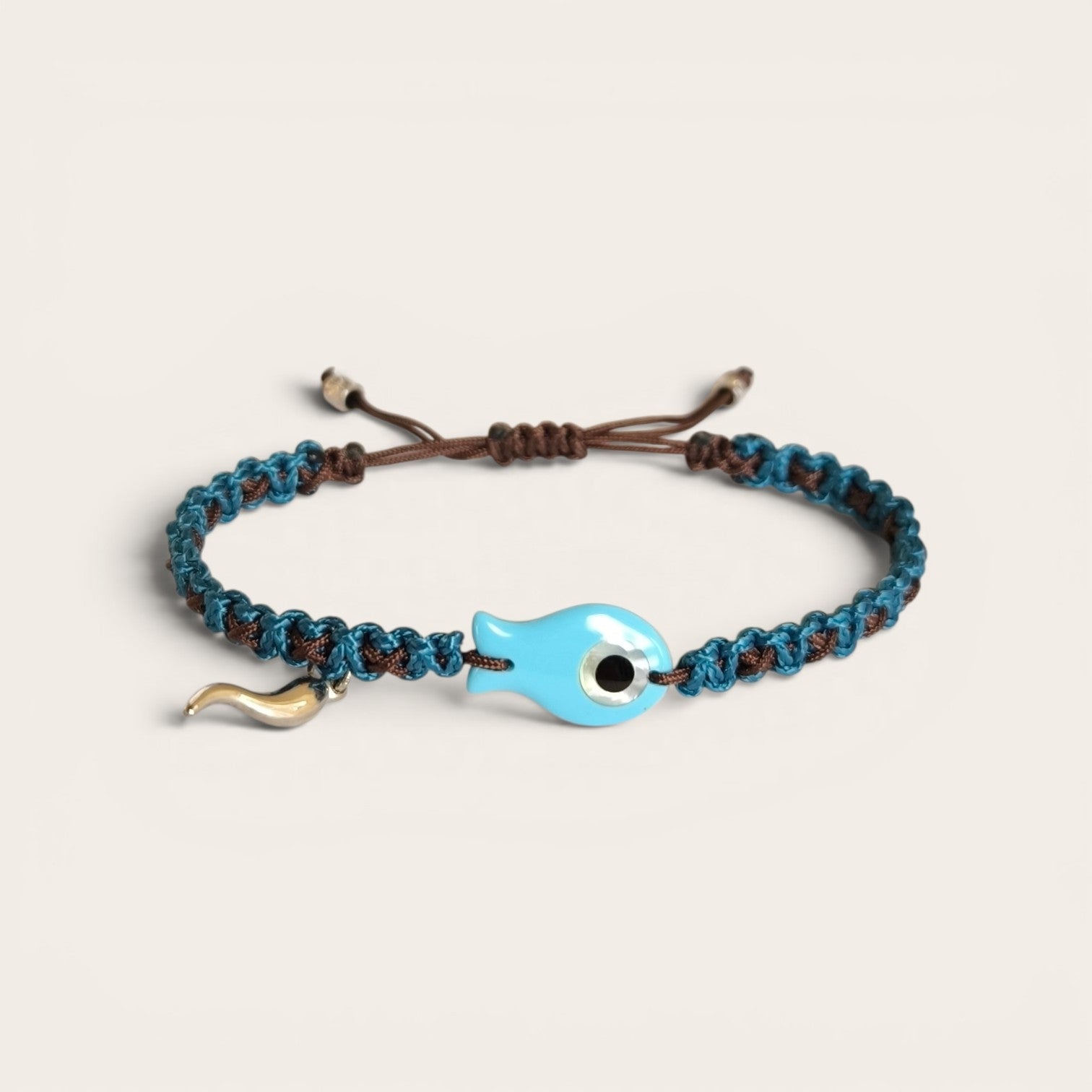 Bracciale Bracciale Nautico con Pesciolino in Turchese e Cornetto Portafortuna - Gioielli Pavan